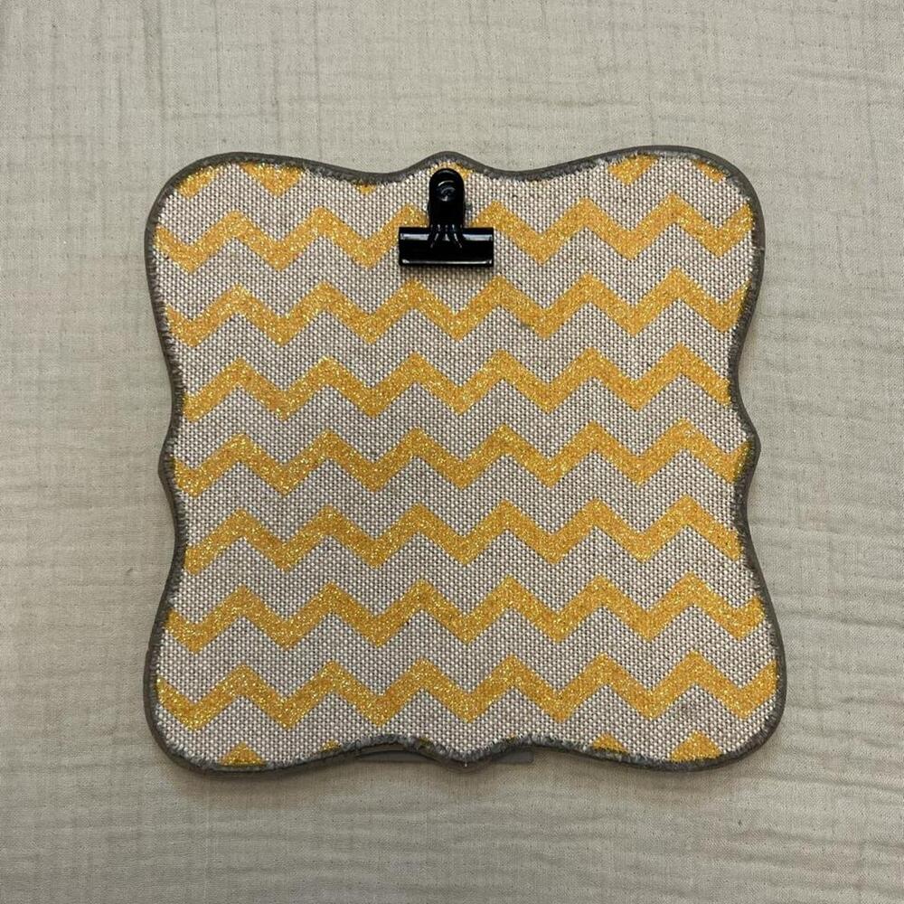 Yellow glitter and beige chevron-patterned tabletop clipboard perfect for holdin